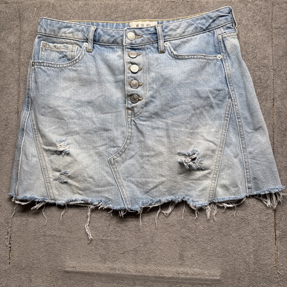 We The‎ Free Distressed Button Front Denim Mini Skirt Women's 29 Grunge Y2K
